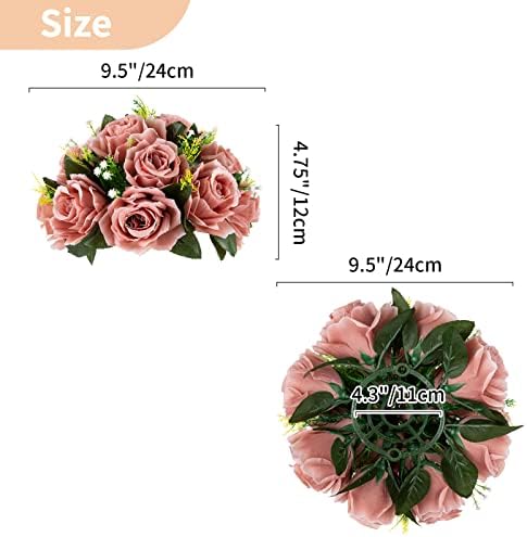 Artificial Flower Centrepieces for Tables - 10 Pcs Dusty Rose Fake Flowers Roses Balls 9.5in Diameter - Silk, alternate view