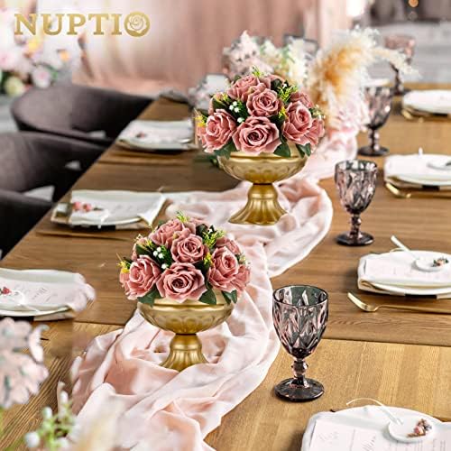 Artificial Flower Centrepieces for Tables - 10 Pcs Dusty Rose Fake Flowers Roses Balls 9.5in Diameter - Silk, alternate view