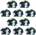 Artificial Flower Centrepieces for Tables - 10 Pcs Navy Blue & White Fake Flowers Roses Balls 9.5in Diameter
