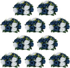 Artificial Flower Centrepieces for Tables - 10 Pcs Navy Blue & White Fake Flowers Roses Balls 9.5in Diameter
