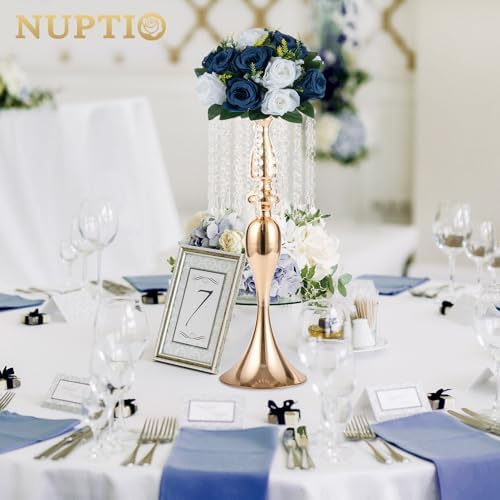 Artificial Flower Centrepieces for Tables - 10 Pcs Navy Blue & White Fake Flowers Roses Balls 9.5in Diameter, alternate view