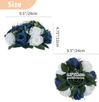 Artificial Flower Centrepieces for Tables - 10 Pcs Navy Blue & White Fake Flowers Roses Balls 9.5in Diameter, alternate view