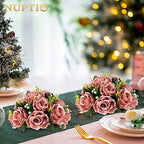 Artificial Flower Centrepieces for Tables - 2 Pcs Dusty Rose Fake Flowers Roses Balls 9.5in Diameter - Silk Faux, alternate
