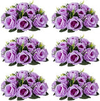 Artificial Flower Centrepieces for Tables - 6 Pcs Lilac Fake Flowers Roses Balls 9.5in Diameter - Silk Faux Rose