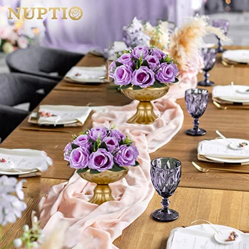 Artificial Flower Centrepieces for Tables - 6 Pcs Lilac Fake Flowers Roses Balls 9.5in Diameter - Silk Faux Rose, alternate