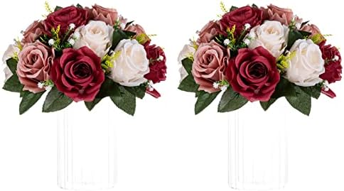 Artificial Flower Centrepieces for Tables: Fake Rose Balls, 2 Pcs in Burgundy & Dusty Rose & Creamy White
