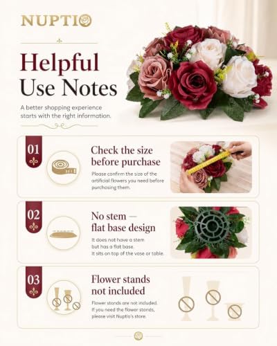 Artificial Flower Centrepieces for Tables: Fake Rose Balls, 2 Pcs in Burgundy & Dusty Rose & Creamy White, alternate view 6