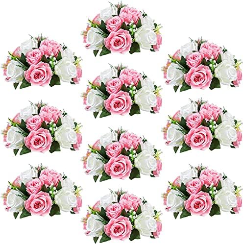 Artificial Flower Centrepieces for Tables, Pink & White, 10Pcs in White/Gold/Grey