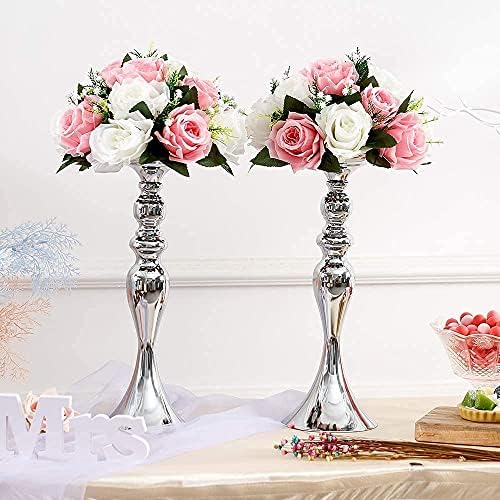 Artificial Flower Centrepieces for Tables, Pink & White, 10Pcs in White/Gold/Grey, alternate view 4
