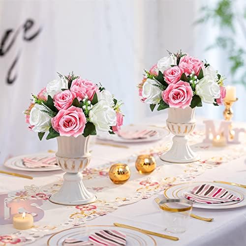 Artificial Flower Centrepieces for Tables, Pink & White, 10Pcs in White/Gold/Grey, alternate view 5