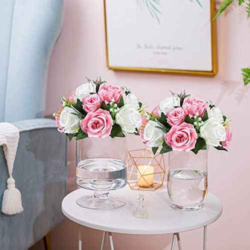 Artificial Flower Centrepieces for Tables, Pink & White, 6Pcs in White/Gold/Grey, alternate view 2