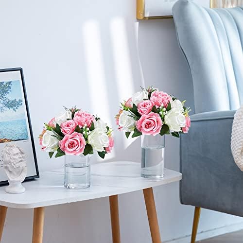 Artificial Flower Centrepieces for Tables, Pink & White, 6Pcs in White/Gold/Grey, alternate view 4