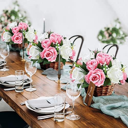 Artificial Flower Centrepieces for Tables, Pink & White, 6Pcs in White/Gold/Grey, alternate view 6