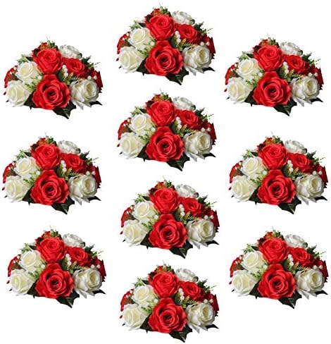 Artificial Flower Centrepieces for Tables, Red & White, 10Pcs in White/Gold/Grey