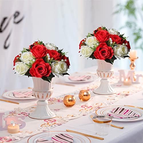 Artificial Flower Centrepieces for Tables, Red & White, 10Pcs in White/Gold/Grey, alternate view 5