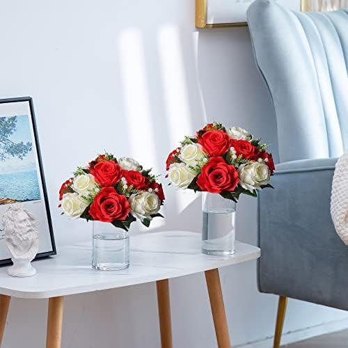 Artificial Flower Centrepieces for Tables, Red & White, 10Pcs in White/Gold/Grey, alternate view 6