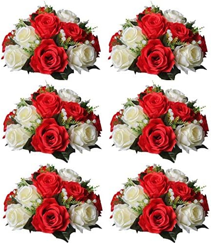 Artificial Flower Centrepieces for Tables, Red & White, 6Pcs in White/Gold/Grey