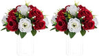 Artificial Flower Centrepieces for Wedding Tables, 2 Pcs Fake Roses in Crimson & White