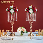 Artificial Flower Centrepieces for Wedding Tables, 2 Pcs Fake Roses in Crimson & White, alternate view 5