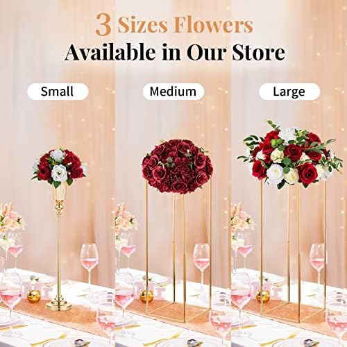 Artificial Flower Centrepieces for Wedding Tables, 2 Pcs Fake Roses in Crimson & White, alternate view 6