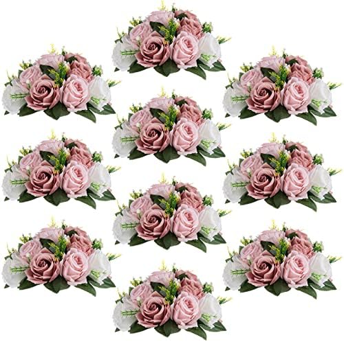 Artificial Flower Centrepieces, Kissing Ball, Dusty Pink, 10Pcs in Dusty Pink & White