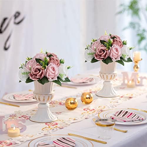 Artificial Flower Centrepieces, Kissing Ball, Dusty Pink, 10Pcs in Dusty Pink & White, alternate view 4