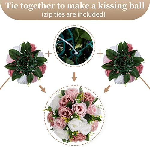 Artificial Flower Centrepieces, Kissing Ball, Dusty Pink, 10Pcs in Dusty Pink & White, alternate view 5