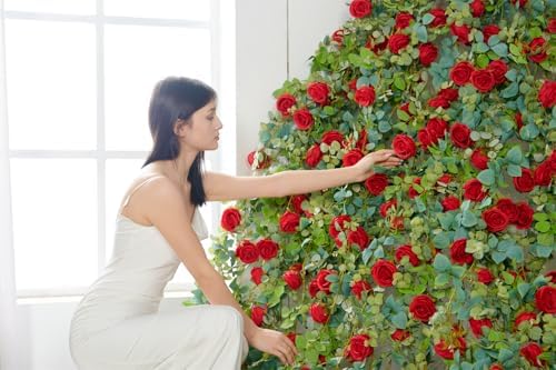 Artificial Flower Garland 2pcs 5.4ft Floral Peony Vine Decor, Red Flower, alternate view 3