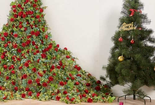 Artificial Flower Garland 2pcs 5.4ft Floral Peony Vine Decor, Red Flower, alternate view 5