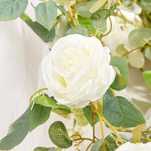 Artificial Flower Garland 2pcs 5.4ft Floral Peony Vine Decor, White Flower, alternate view 6