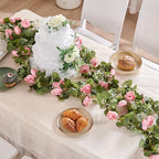Artificial Flower Garland 2pcs 5.4ft Floral Rose Vine Decor, Pink Flower