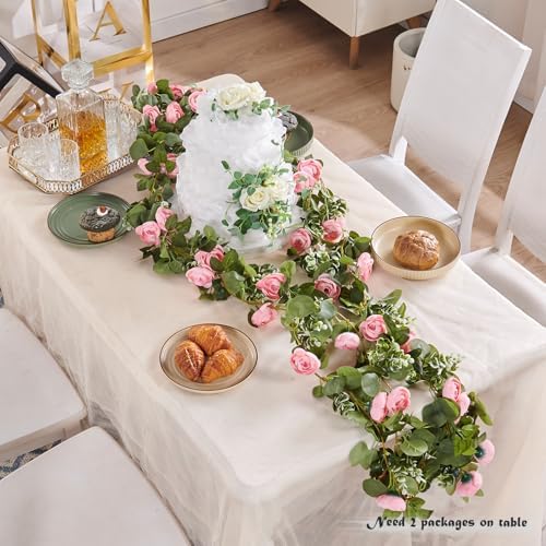 Artificial Flower Garland 2pcs 5.4ft Floral Rose Vine Decor, Pink Flower, alternate view 2