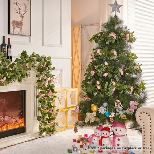 Artificial Flower Garland 2pcs 5.4ft Floral Rose Vine Decor, Pink Flower, alternate view 4