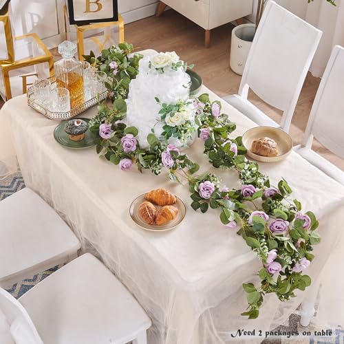 Artificial Flower Garland 2pcs 5.4ft Floral Rose Vine Decor, Purple Flower, alternate view 2