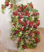 Artificial Flower Garland 2pcs 5.4ft Floral Rose Vine Decor, Red Flower, alternate view 2