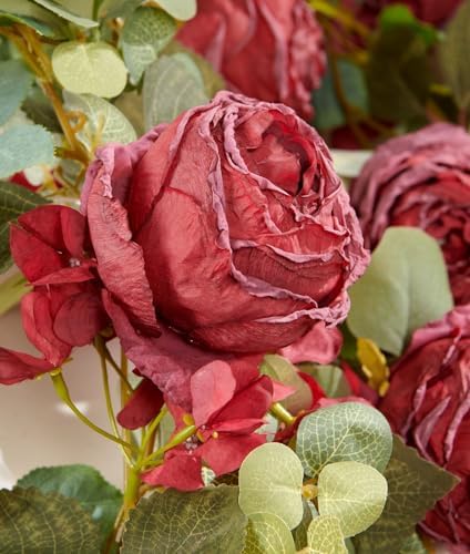 Artificial Flower Garland 2pcs 5.4ft Floral Rose Vine Decor, Red Flower, alternate view 4