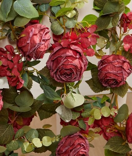 Artificial Flower Garland 2pcs 5.4ft Floral Rose Vine Decor, Red Flower, alternate view 5