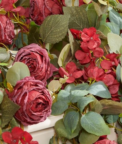 Artificial Flower Garland 2pcs 5.4ft Floral Rose Vine Decor, Red Flower, alternate view 6