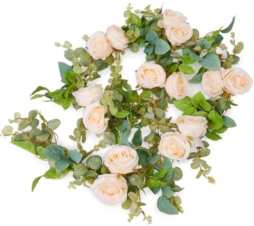 Artificial Flower Garland 2pcs 5.4ft Peony Vine Decor, Champagne Flower, alternate view 3