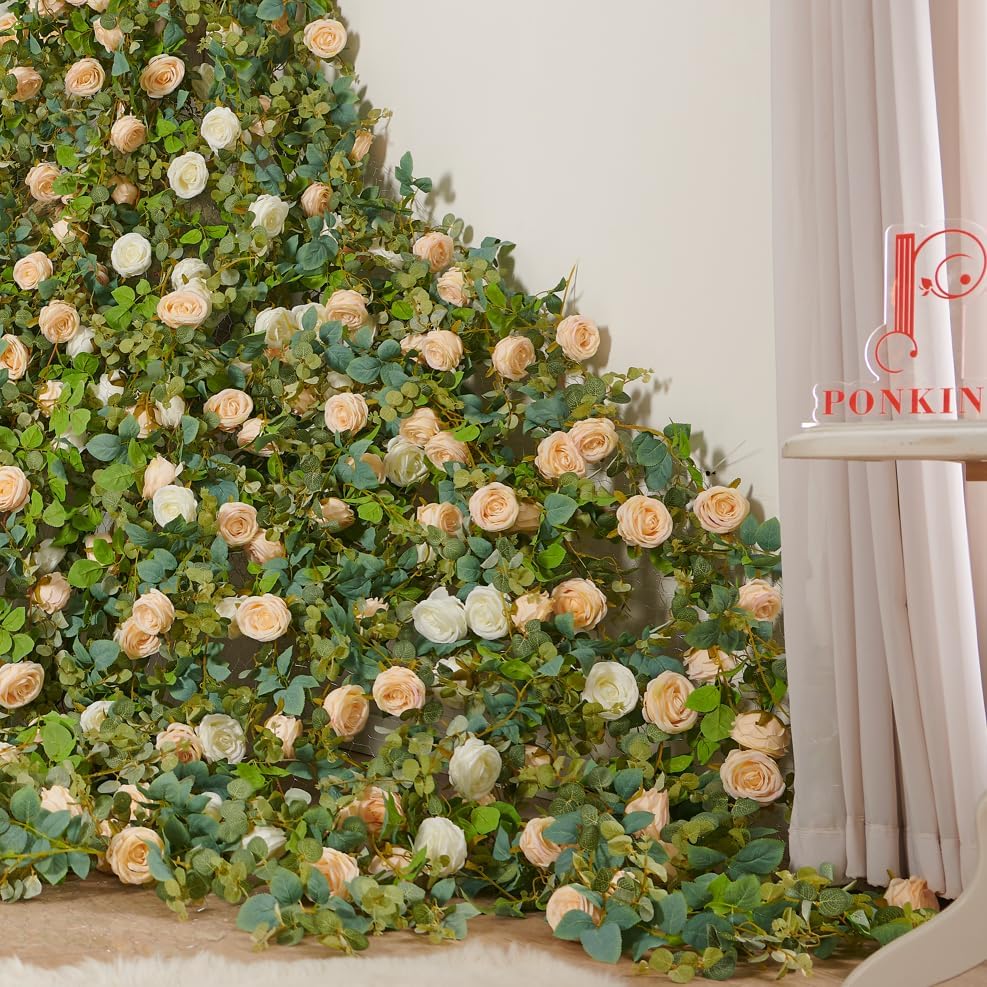 Artificial Flower Garland 2pcs 5.4ft Peony Vine Decor, Champagne Flower, alternate view 6
