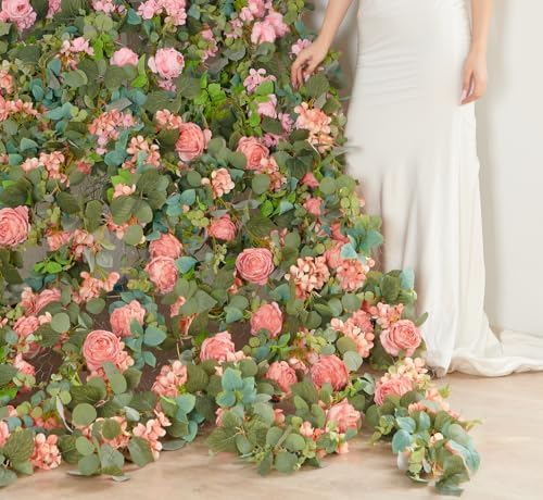 Artificial Flower Garland 2pcs 5.4ft Rose & Hydrangea Vine, Champagne Pink, alternate view 4