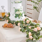 Artificial Flower Garland 2pcs 5.4ft Rose Vine Decor, Champagne Flower, alternate view 2