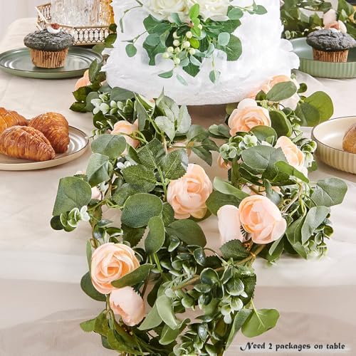 Artificial Flower Garland 2pcs 5.4ft Rose Vine Decor, Champagne Flower, alternate view 3