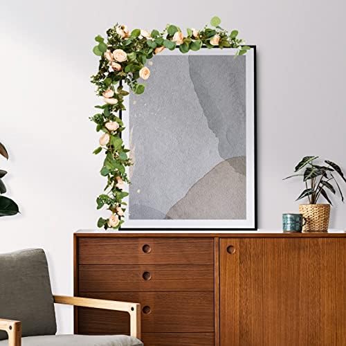 Artificial Flower Garland 2pcs 5.4ft Rose Vine Decor, Champagne Flower, alternate view 5