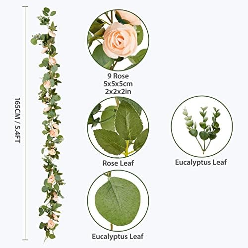 Artificial Flower Garland 2pcs 5.4ft Rose Vine Decor, Champagne Flower, alternate view 6