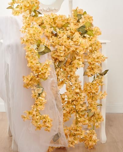 Artificial Flower Garland 2pcs 5.6ft Hydrangea Vine Decor, Champagne Flower