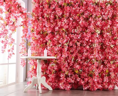 Artificial Flower Garland 2pcs 5.6ft Hydrangea Vine Decor, Dark Pink Flower, alternate view 2