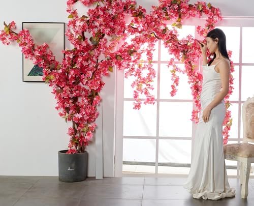 Artificial Flower Garland 2pcs 5.6ft Hydrangea Vine Decor, Dark Pink Flower, alternate view 6