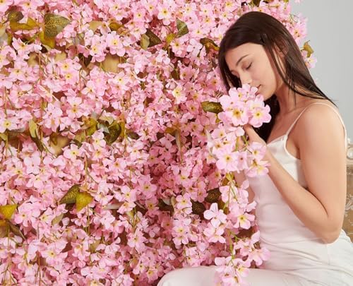 Artificial Flower Garland 2pcs 5.6ft Hydrangea Vine Decor Light Pink Flower, alternate view 4