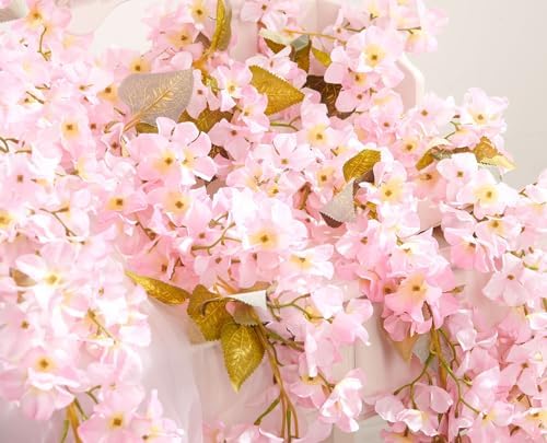 Artificial Flower Garland 2pcs 5.6ft Hydrangea Vine Decor Light Pink Flower, alternate view 6